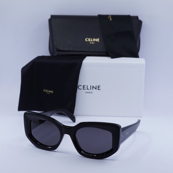 Celine CL40277I 01A Sunglasses Shiny Black Cat Eye Frame, Grey Lenses - Picture 10 of 10